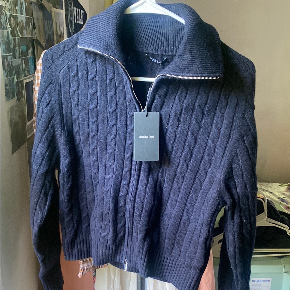 Massimo Dutti Women’s Navy Cable Knit Sweater